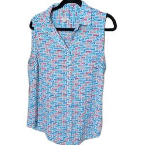 Talbots Womens  Summer Light  Sleeveless Top Blouse Button Down Medium Sunglass